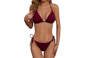 Zuvebamyo Women's Two Piece Bikini Swimsuit Sexy Ribbed Triangle Top Bathing Suits String Cheeky Bikini Sets