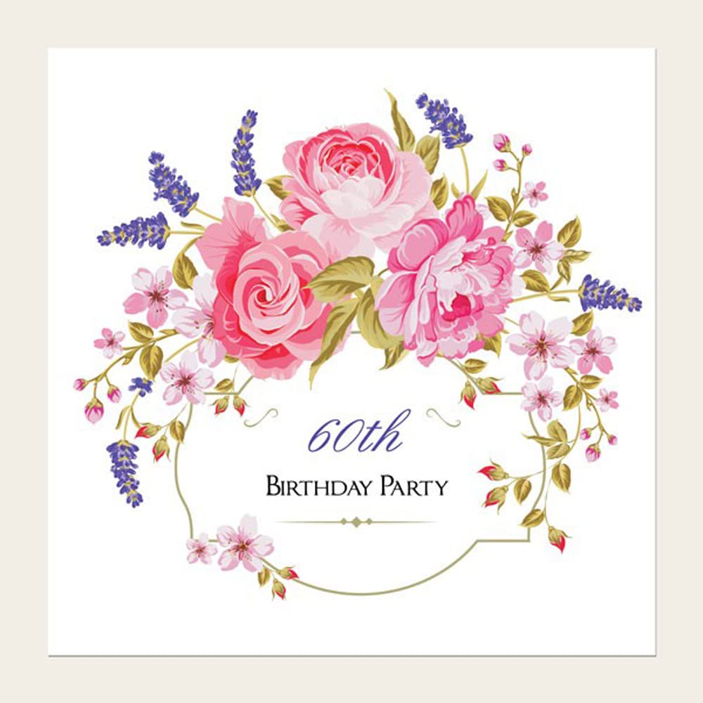 Dotty about Paper Birthday Party Invitations - Rose & Lavender Border - Pack of 10-60th (L174) — image 1
