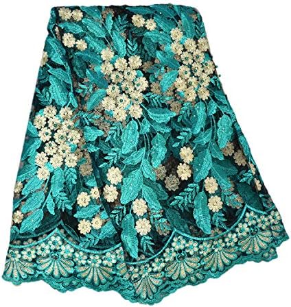 LaceQiao 5Yards African Lace Fabric 2018 Lace Embroidery French Mesh with Beads Nigerian Lace Fabrics Material (Green)