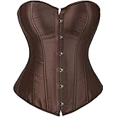 HNGHOU Women's Bustier Corset Top Plus Size Satin Waist Cincher Overbust Bustiers