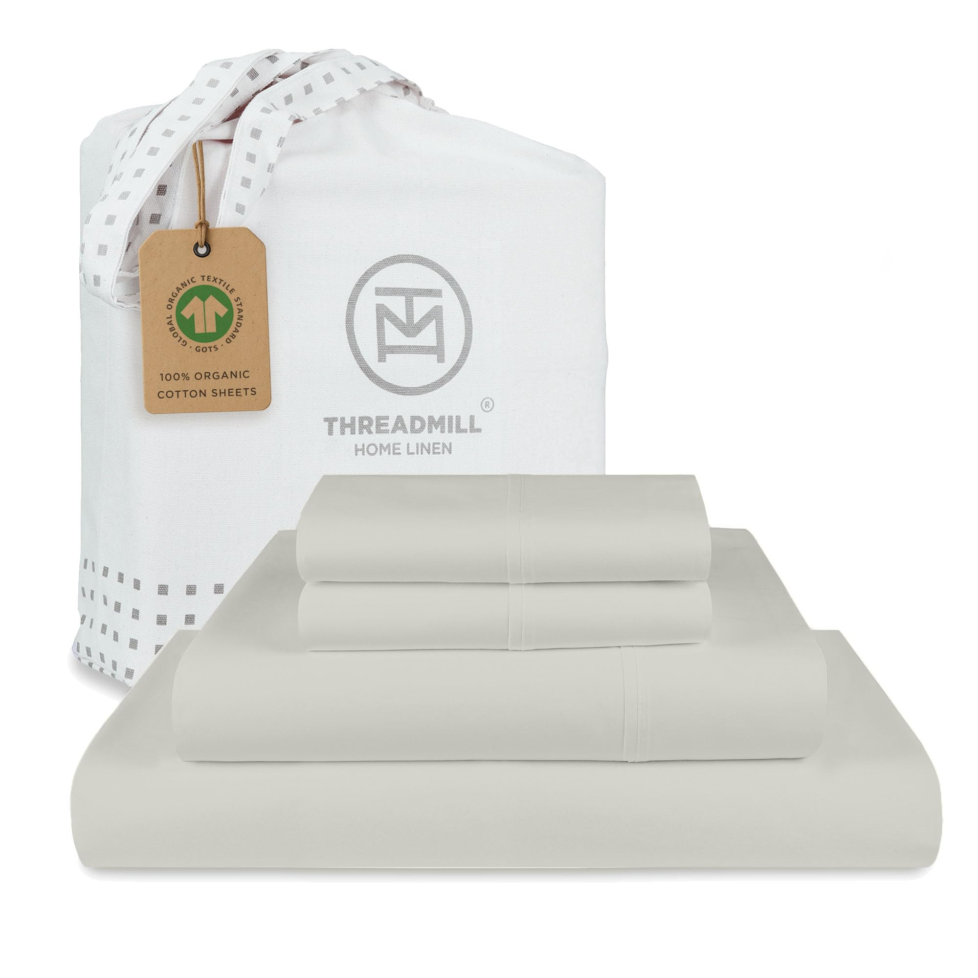 Photo 1 of Threadmill Premium Organic Cotton Sheets - GOTS Certified - California King, 4 Piece, Light Grey - Healthy Bedding for All Types of Skin - Soft and Cool Bedset with Snug Fit for 16" Deep Pocket