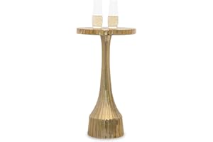 OBJET D'ART Small Round Gold Side Table by Objet D’Art, Accent, End, Pedestal, Martini, Drink Table for Living Room or Nightstand for Bedroom and Small Spaces, Cyrus Vintage Metal Brass Style Decor, 21” Height