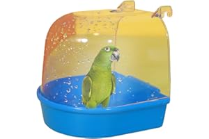 QWINEE Bird Bath Parrot Bathtub Hanging Bathtub Caged Bath Box for African Grey, Parakeets, Amazon Parrots, Canary and other Small Birds Blue One-Size