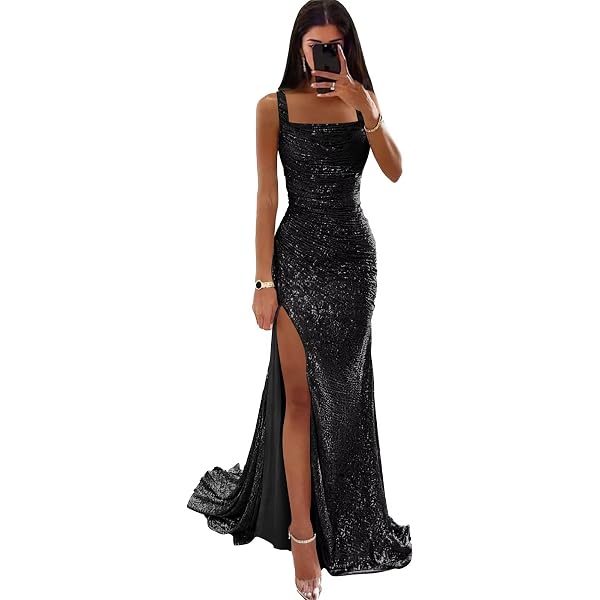 Amazon.com: Generic Sparkly Sequin Prom Dresses Long Mermaid Bridesmaid  Dress Off Shoulder Formal Party Evening Gowns with Slit Black 0: Clothing,  Shoes & Jewelry