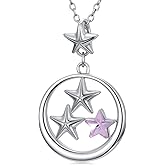 Plesitep Star Necklace for Women Three Stars Ring Silver Necklace with Pink Star Crystal Stars Pendant Jewelry