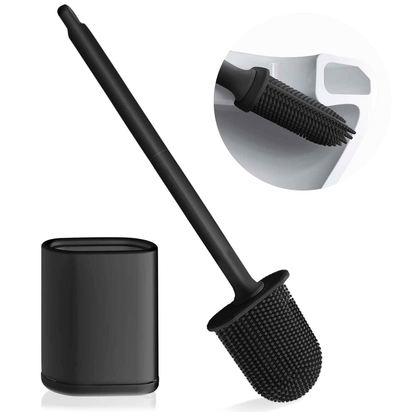 Micacorn Toilet Brush and Holder Set - Deep Cleaning Silicone Brushes With TPR Flexible Bowl Head - Wall Mounted and Floor Standing Options