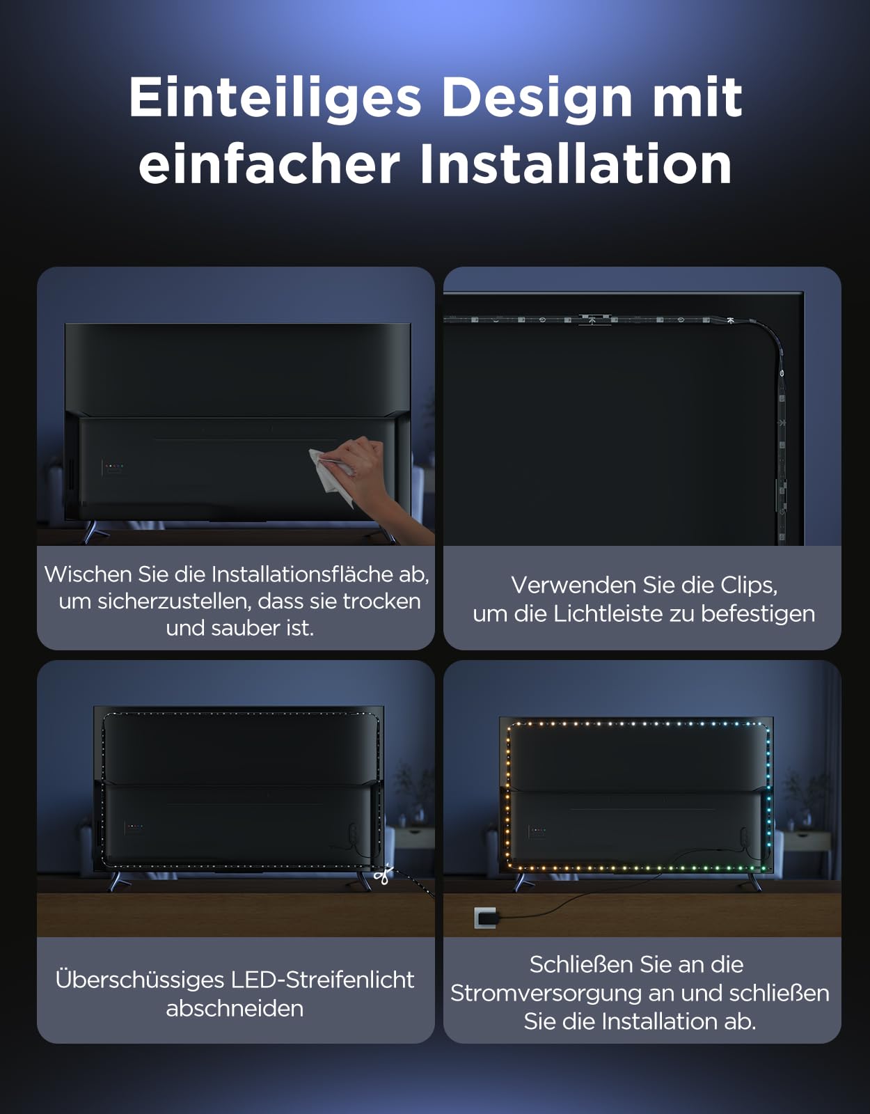 Govee TV LED Hintergrundbeleuchtung 2 Schneidbar für 32-70 Zoll TVs, RGBWIC 4,4m Streifen. 210+ Szenen, Matter-fähig, Musiksync, App-Steuerung, Alexa. Einfache DIY-Installation 7