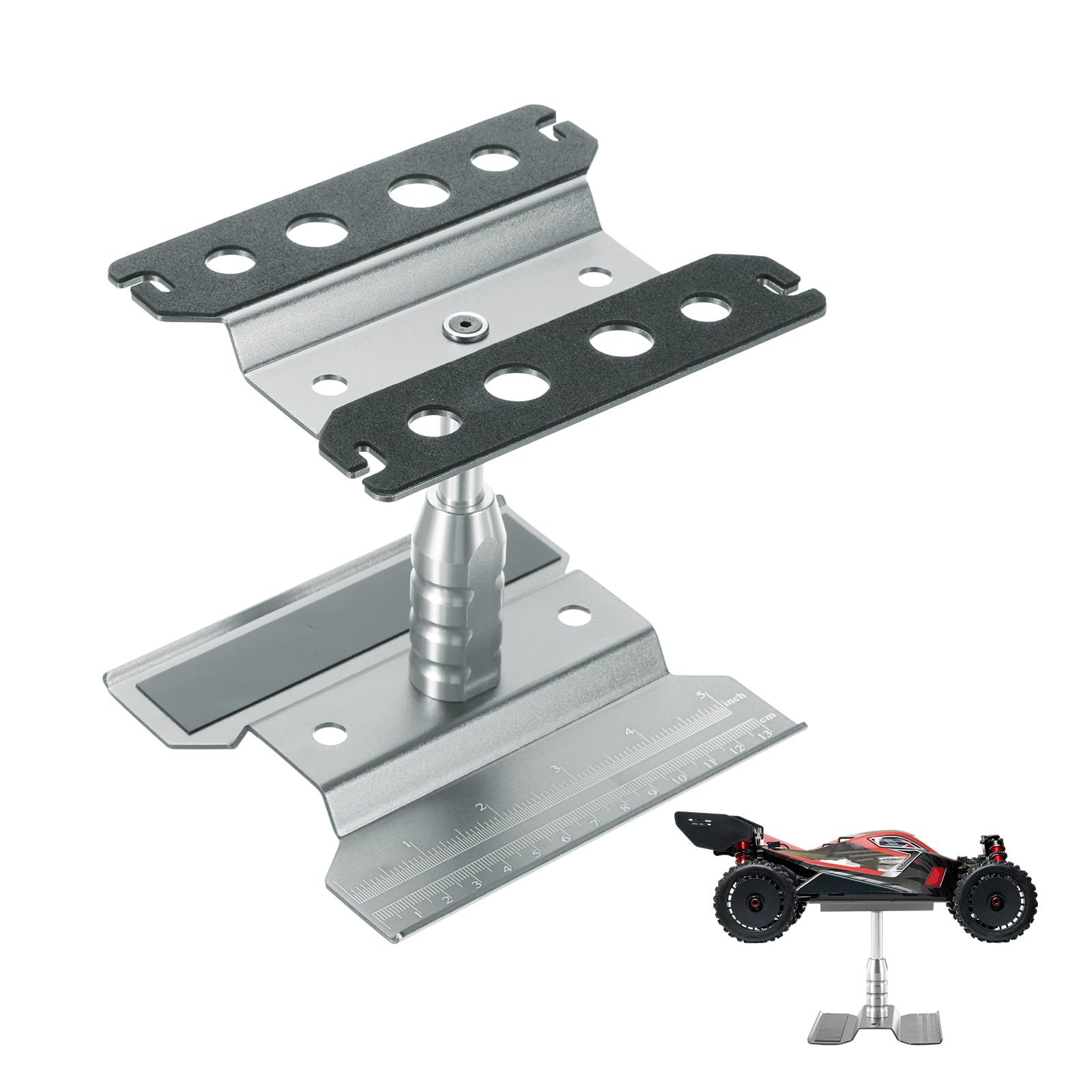 sourcing map 1 Set RC Car Work Stand Lift Lower Aluminum Repair Workstation 360 Degree Rotation for 1/8 1/10 1/16 Scale RC Car Crawler Truck Vehicle (Gray)