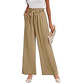 Buauty Wide Leg Palazzo Pants Woman with Pockets High Waist Pant Adjustable Knot Loose Trousers Business Casual Work Pants Khaki