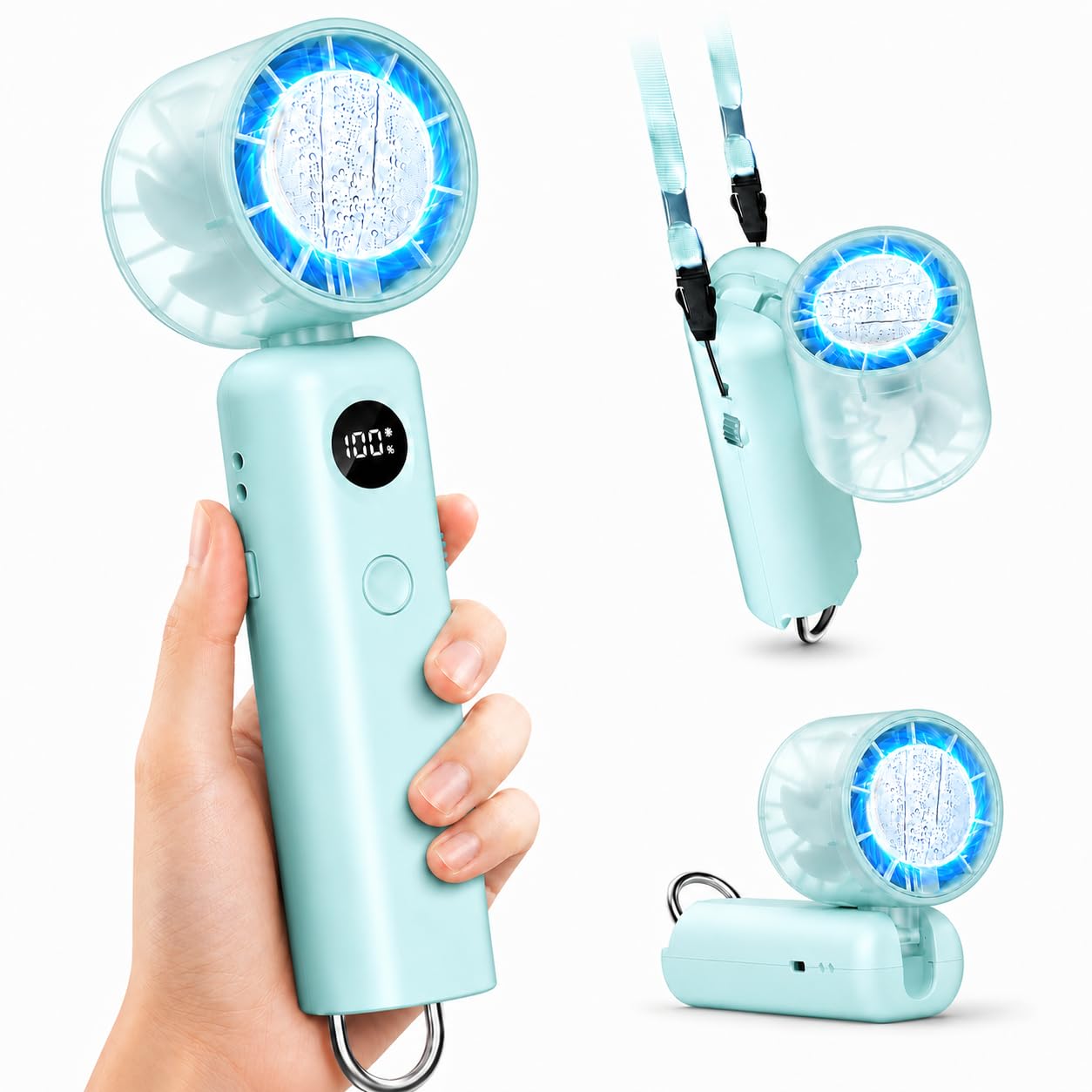 携帯扇風機 ハンディファン 【2026新設計 SP暴風モード付き & -26℃瞬間冷却】 手持ち扇風機 冷却プレート ペルチェ ハンディ 小型 強化7枚羽根 強力 静音 100段階風量 6800mAh大容量 急速充電 Type-C充電式 4WAY (首掛け 卓上 手持ち 吊り下げ) ファン 熱