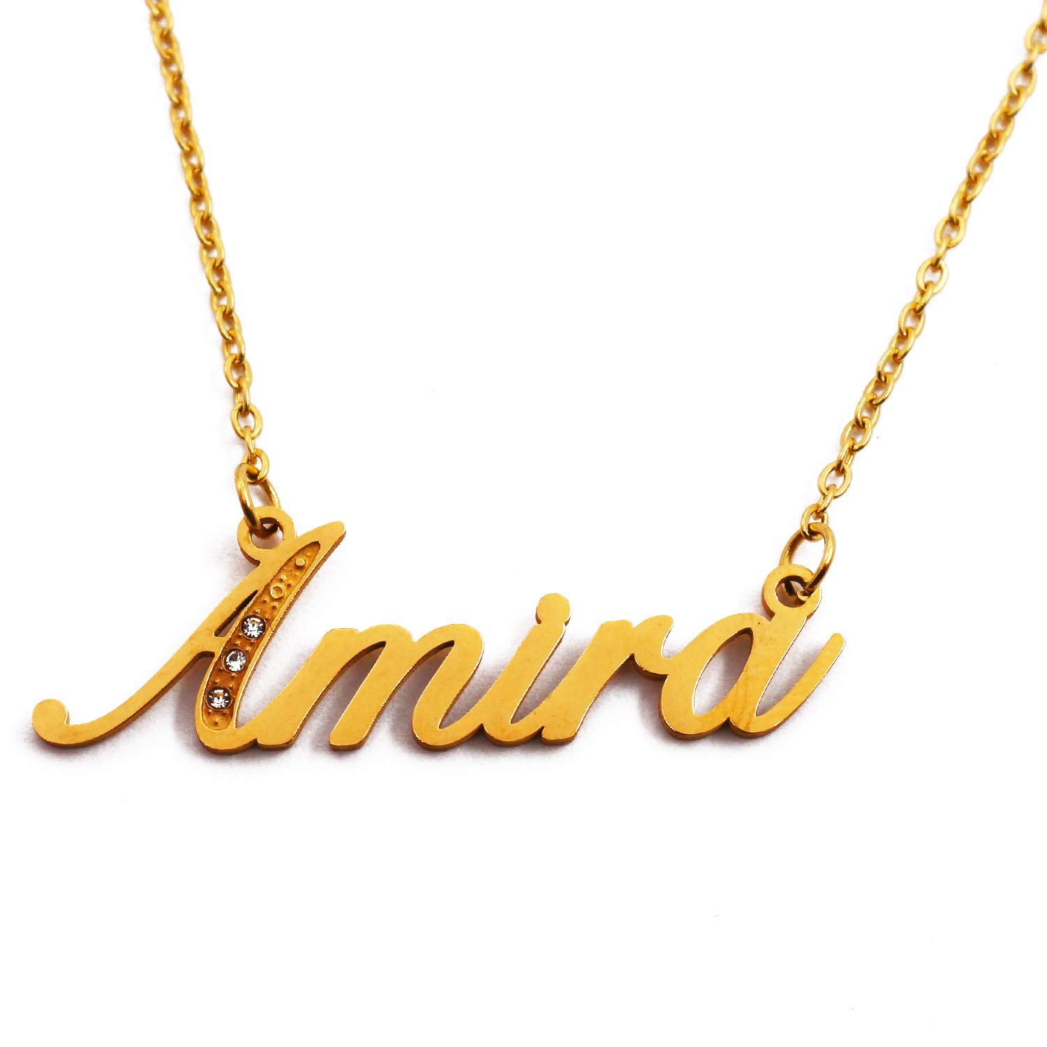 Amara Italic Personalised Name Necklace With Cubic Zirconia Gold Plated, Custom Dainty Name Pendants, Jewellery for Ladies, Girlfriend, Mother, Sister, Friends