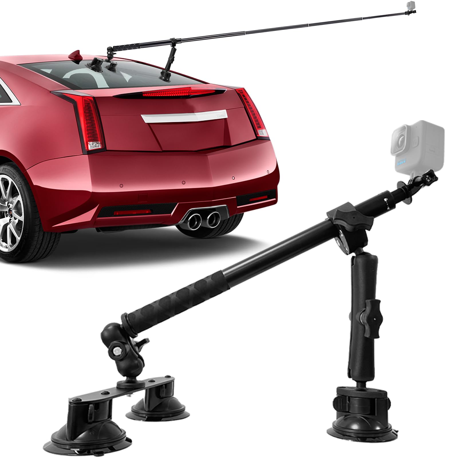 Higatful Suction Car Mount Kit for Insta360 ONE X3 X2 X RS R GO 2 3, Suction Cups Mount with 120cm Selfie Stick Compatible with GoPro Hero 11 10 9 8 7