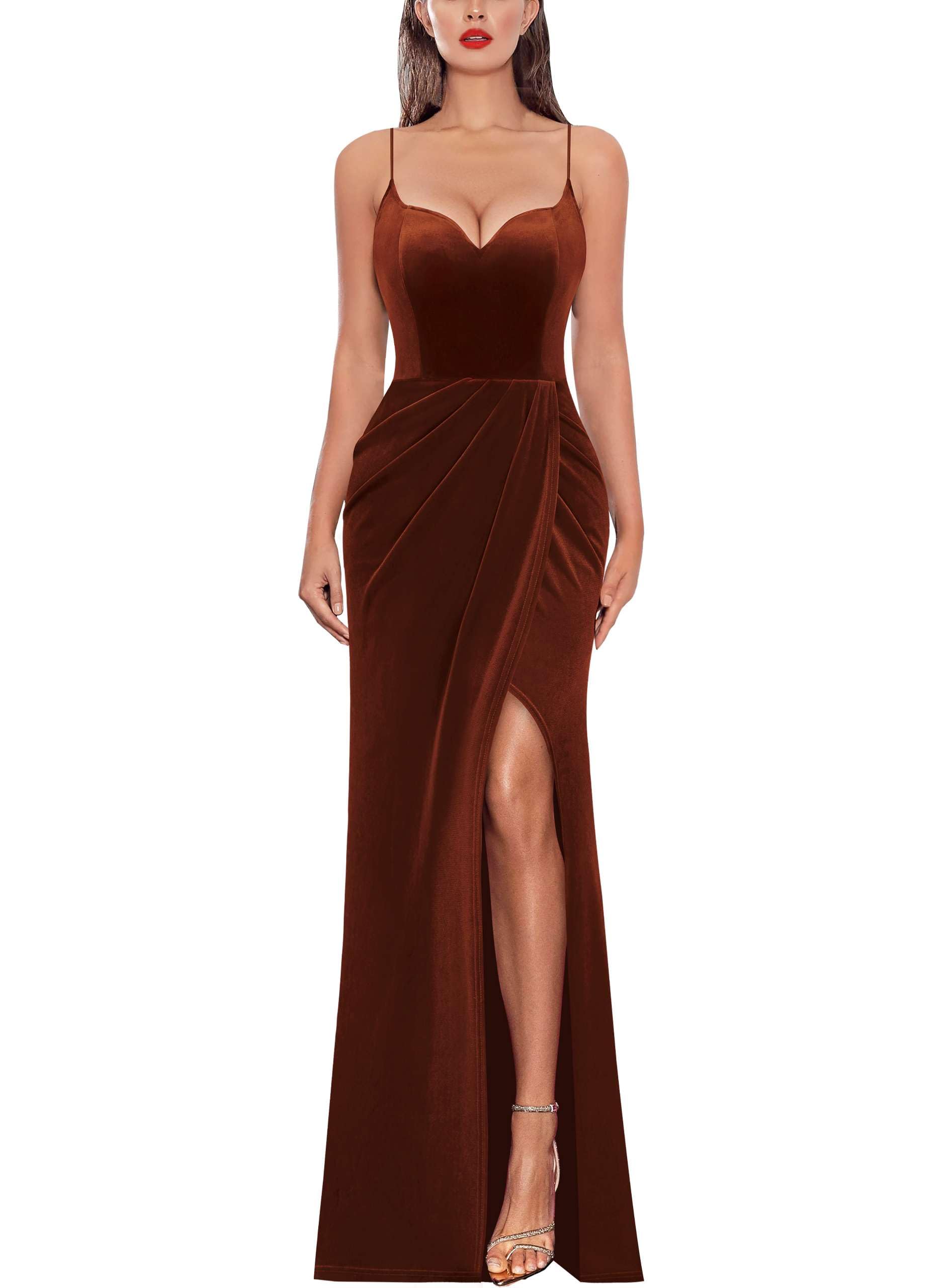 VFSHOW Womens 2025 Winter Velvet Formal Prom Maxi