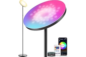 YHW Smart RGB LED Floor Lamp Works with Alexa Google Home, WiFi Remote Modern Tall Standing Light, Super Bright 2000LM Color Changing & Dimmable Sky Torchiere for Living Room, Bedroom (Black)