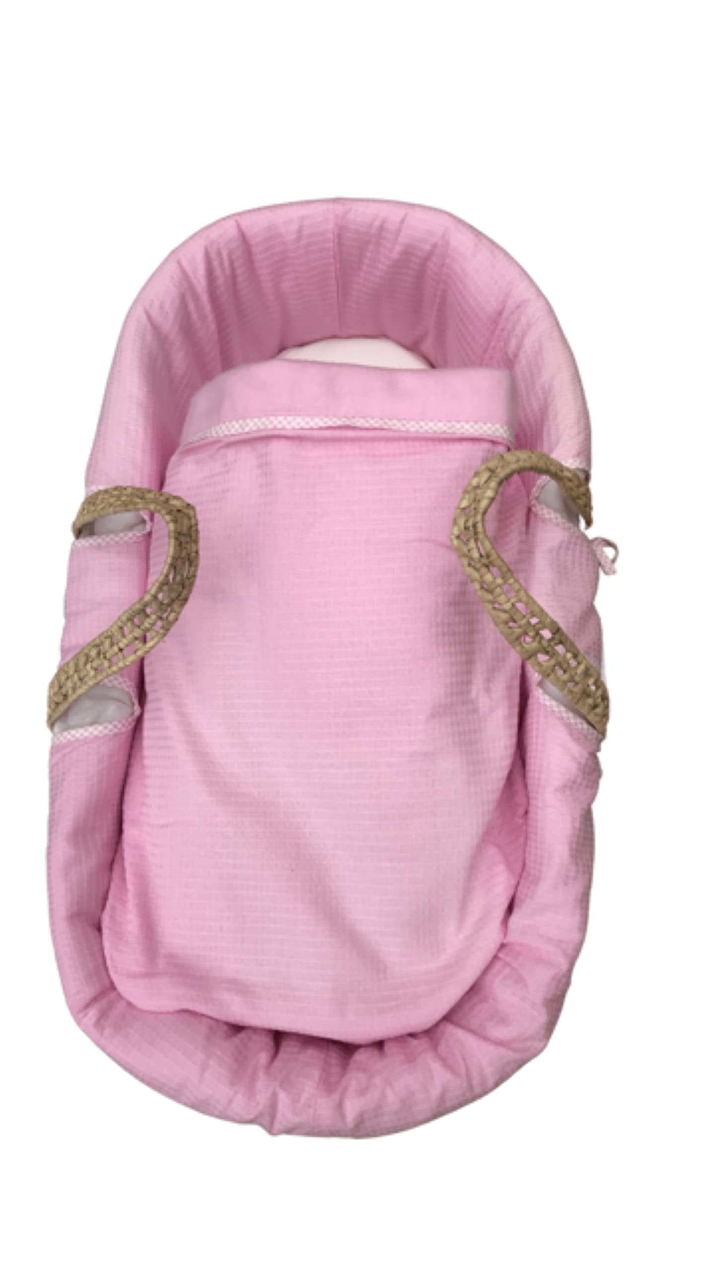 Moses Basket Me Pink Gingham and Waffle 2 Piece Dressing For Moses or Wicker Baskets Including Fleece Coverlet, & Liner Dressing (Moses Basket Not Included)