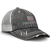 Soft Mesh Cap Hat Embroidered Firefighter Fireman U.S. Flag Embroidery Distressed Vintage Cap Cotton