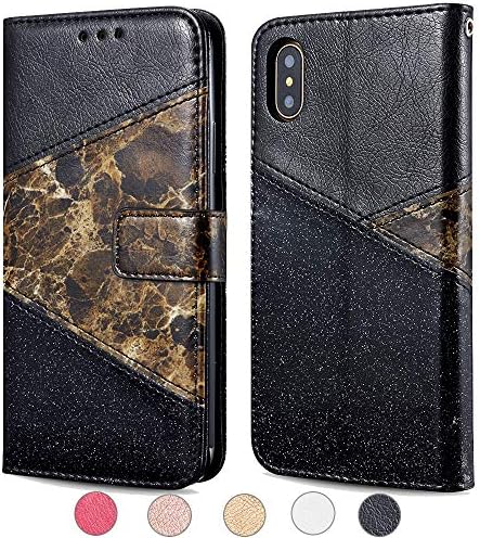 ZCDAYE Wallet Case for iPhone XS Max,Premium Bling Glitter [Magnetic Closure] PU Leather [Ceramic Pattern] Stand Folio Inner Soft TPU with [Card Slots] Flip Cover for iPhone XS Max - Black
