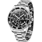 OLEVS Watches for Men Stainless Steel Classic Large Face Casual Dress Watches for Men, Luxury Waterproof Analog Quartz Mens Watch, Fashion Easy to Read Watch Mens, Blue/Black/Gold/Green Dial