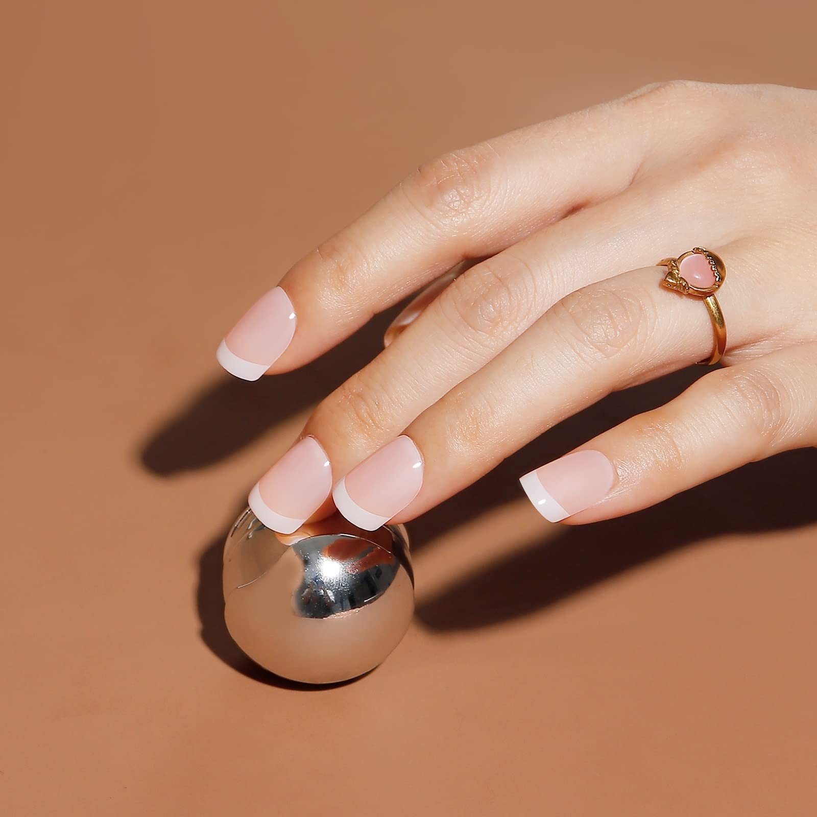 LIARTY 240 Pcs French Press On Nails Short, French Tip False Nails Manicure, 12 Size Acrylic Full Cover Artificial Fake Nails, Natural - Image 6