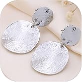 ZENCHEER Round Geometry Clip On Earrings for Women, Matte Gold Silver Retro Disc Dangle Drop Clip Earrings Non Pierced Clips Stetement Jewelry Gifts