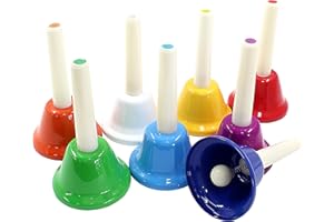 Murtenze 8Pcs Diatonic Colorful Metal Handbells Set, 8 Note Musical Bells for Holiday Birthday Gift Music Teaching(13.5cm x 7.5cm)