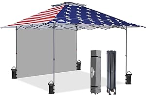 EAGLE PEAK 13x13 Pop up Canopy Tent w/One Wall, Instant Canopy Easy Set up Folding Shelter w/One Privacy Curtain, 169 Square Feet Sun Shade, American Flag