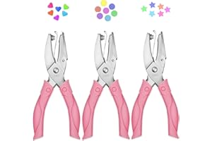 3 Pieces Hole Punch, BetterJonny Handheld Metal Single Hole Paper Punchers with Soft Grip Circle Star Heart Hole Hand Punch f