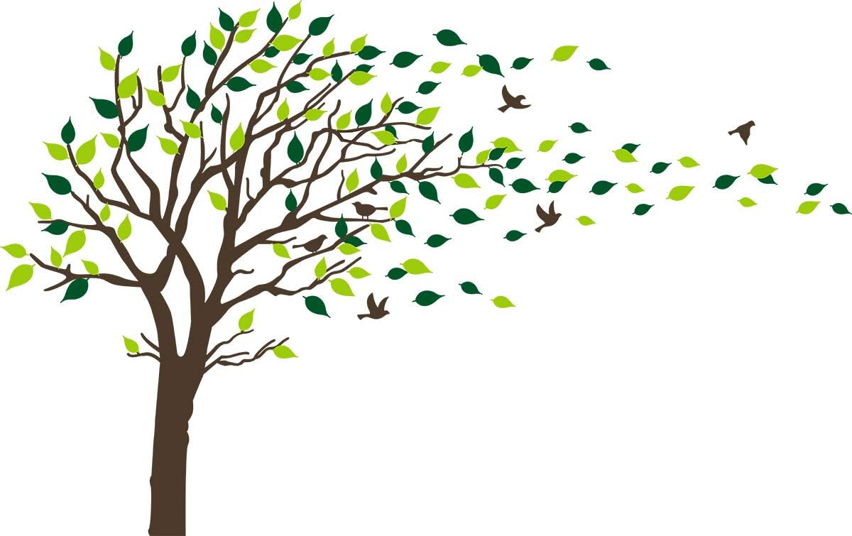AIYANG Blossom Tree Wall Decals Flying Birds Wall Stickers Removable Vinyl Wall Art Wall Decorations for Kids Baby Nursery Room Decoration (Coffee Brown,Green)