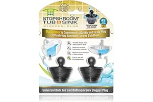 StopShroom Tub 2 Pack Universal Stopper for Bathtub and Bathroom Sink Drains, Black Plug 2pk, 2 Count