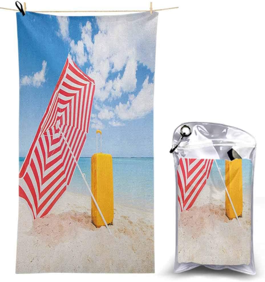 Microfiber Towel Perfect Travel Sports Beach Towel, Windy Sandy Beach with Sunshade and Trolley Summer Holiday Relax Picture 5.25’x 2.6' Sand Free Towel for Kids Adult
