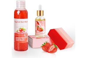 BASSI Feminine Wash & Yoni Oil & Yoni Soap Set for Women, Yoni Wash for Vaginal Ph Balance Remove Odor Moisturizing, 1 Fl.Oz Feminine Oil & 5.07 Fl.Oz Vaginal Wash 5.29OZ Yoni Soap Bar, Strawberry Scent