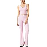 RXRXCOCO Women 2 Piece Workout Sets Flare Leggings Scrunch Butt Lifting Crop Tank Matching Set Colorblock Gym Yoga Outfits