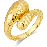 SHANTYSON Gold Chunky Rings for Women 14K Gold Plated Hammered Adjustable Open Dome Ring Non Tarnish Statement Band Stackable Rings Jewelry Gifts