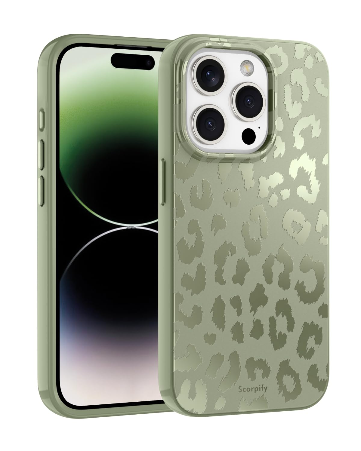 SCORPIFY for iPhone 15 Pro Case [Compatible with MagSafe] with Matte Moss Leopard Cheetah Print Design, Cute Magnetic Phone Cover for Women Girls, Green Neutral Aesthetic, Slim Shockproof Bumper