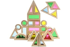 Agirlgle Wood Building Blocks Set for Kids 24 Pcs Rainbow Stacker Stacking Game Construction Toys Set Preschool Colorful Learning Educational Toys - Geometry Wooden Blocks for Boys & Girls