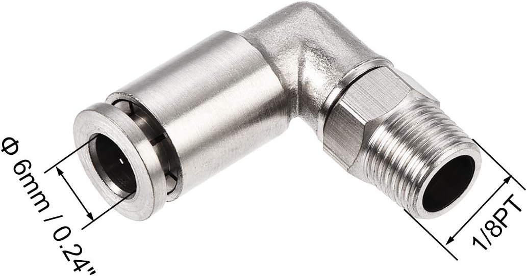 sourcing map Push to Connect Tube Fitting 6mm Tube to 1/8PT Male Elbow L Shape, Copper - Image 3