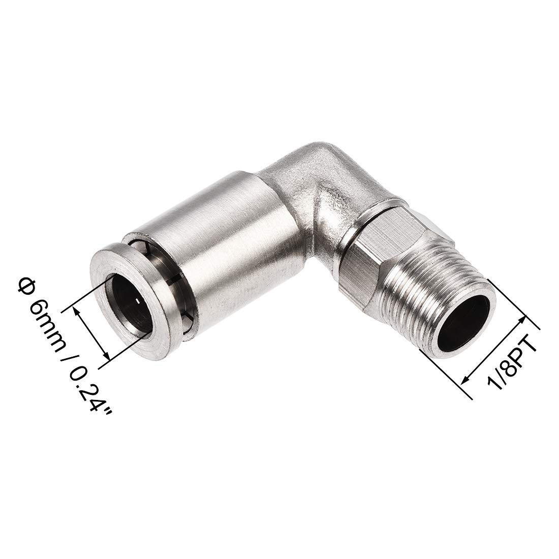 sourcing map Push to Connect Tube Fitting 6mm Tube to 1/8PT Male Elbow L Shape 4Pcs, Copper - Image 3
