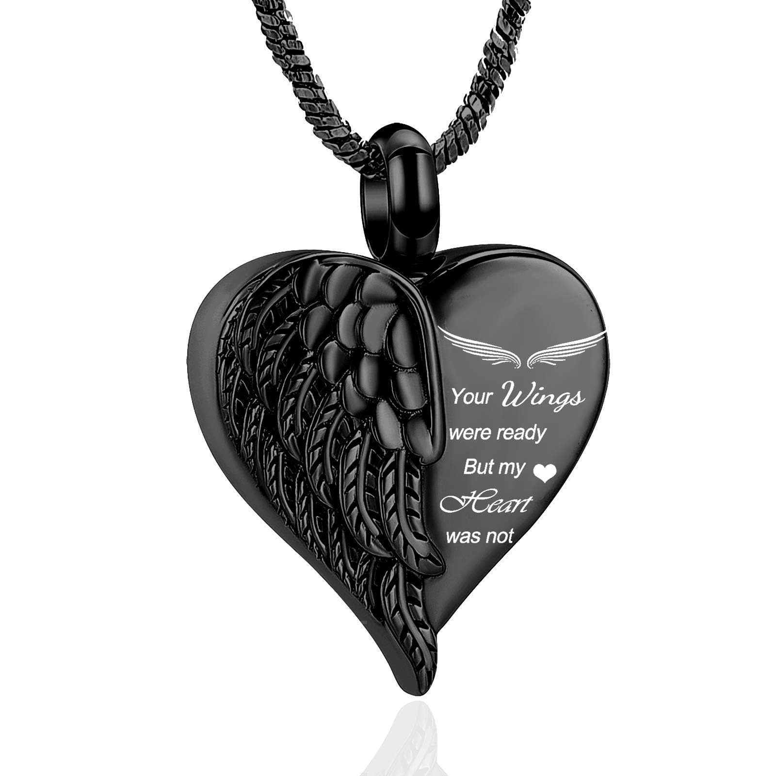 Love Heart Urn Necklace for Ashes Keepsake Memorial Cremation Jewelry Stainless Steel Angel Wing Heart Urn Locket Ashes Holder Memorial Urn Jewelry for Human/Pet Ashes