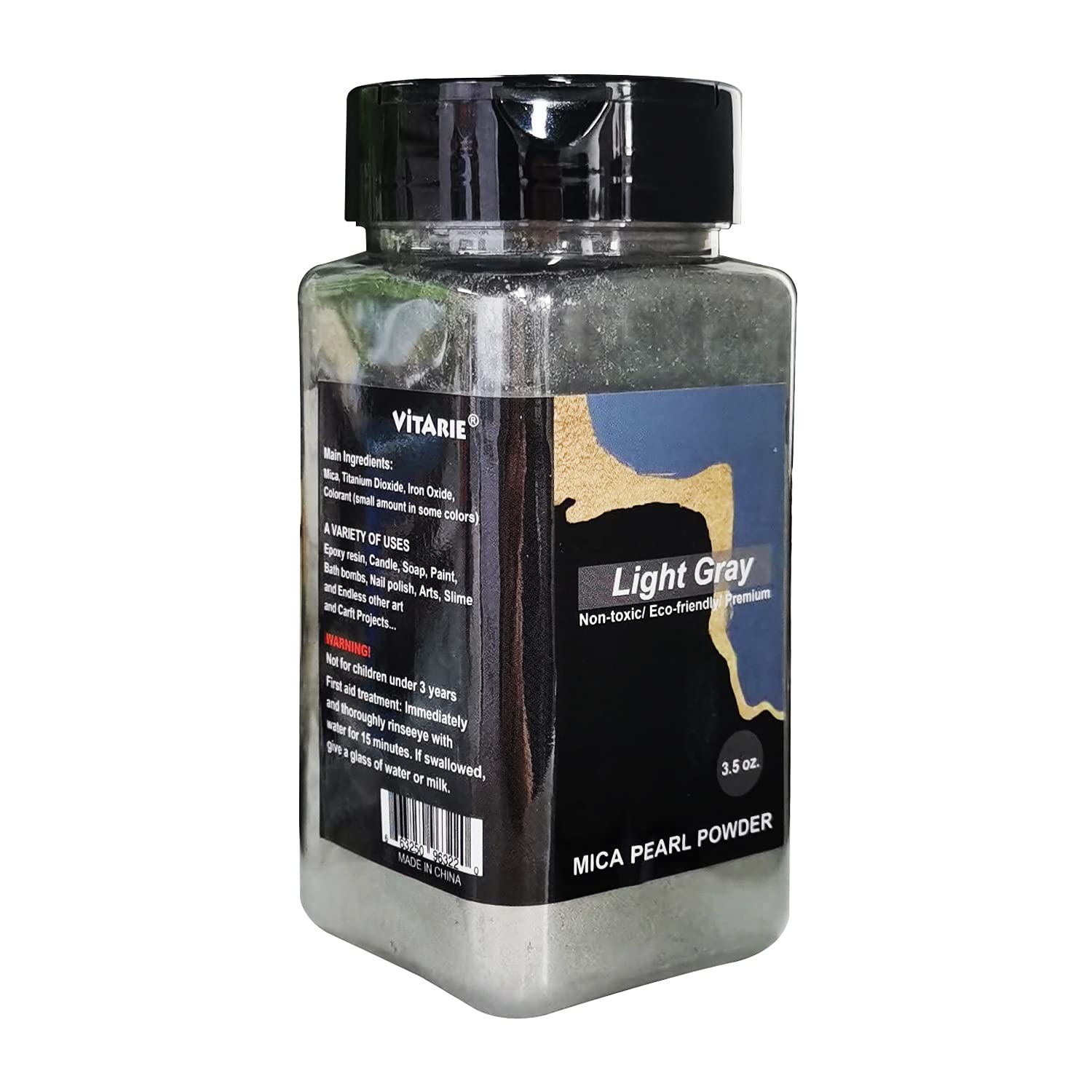 Photo 1 of VITARIE Light Gray Mica Pigment Powder, 3.5 OZ/100G Mica Powder for Soap Making, Shimmer Resin Color Pigment Powder for Epoxy, Slime, Bath Bomb, DIY Crafting Projects (Light Gray)
