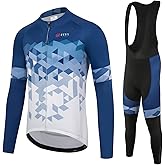 GCRFL Winter Cycling Jersey Sets Thermal Fleece Bike Jersey + Bib Pants, Long Sleeve Cycling Clothing Sets for Man