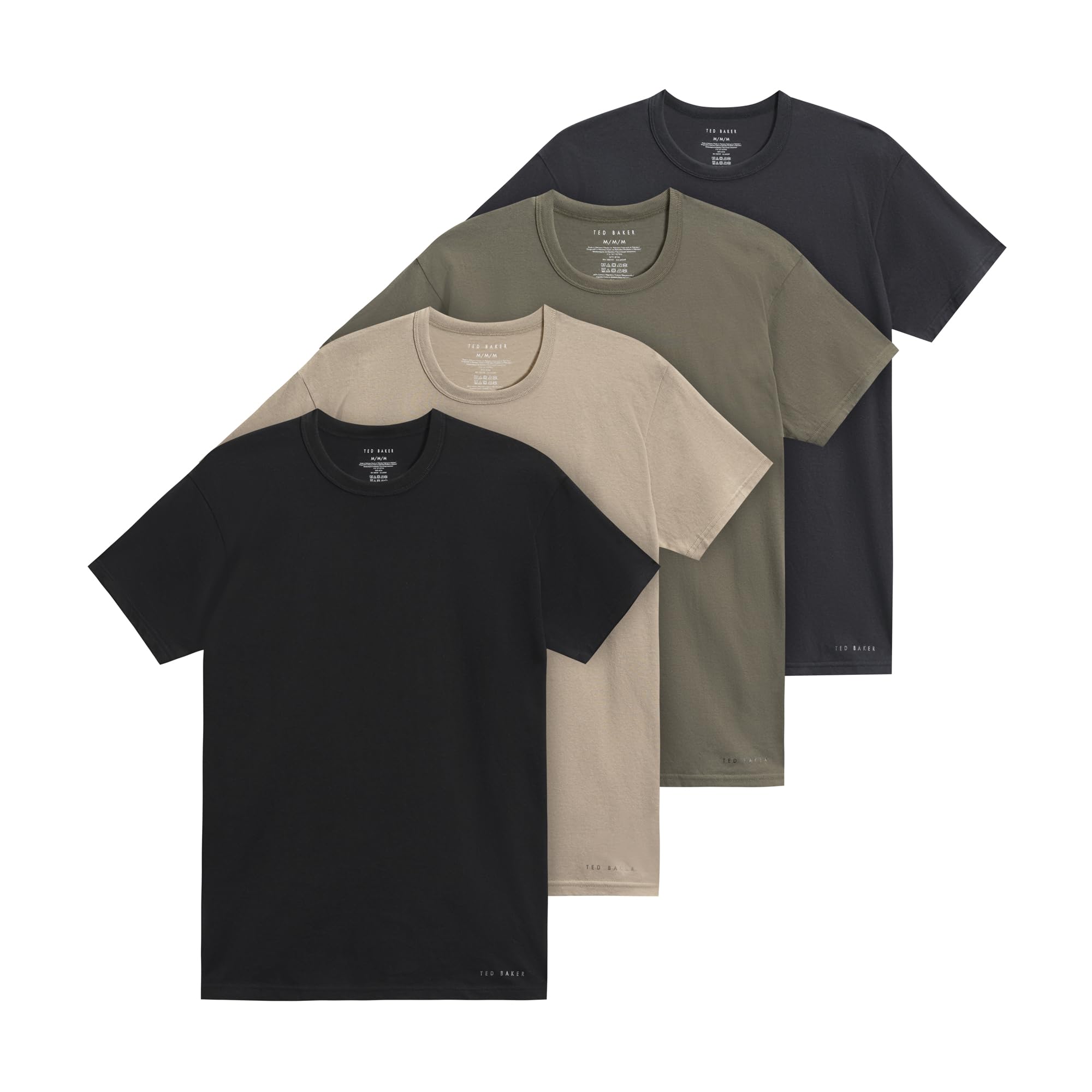 Ted Baker Men’s 4-Pack Cotton Crewneck T-Shirt, Navy/Green, Large