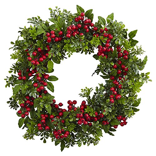 Nearly Natural 4555 24â€ Berry Boxwood Wreath