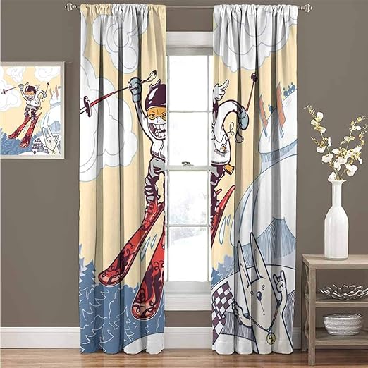 Kids Decor Soundproof Insulated Blackout Curtains Cute Boy Skier