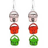 Seakuur Light Weight Halloween Earrings for Women Gothic Black Skull Pumpkin Ghost Skeleton Skull BOO Dangle Dancing Skeleton Earrings Acrylic Halloween Jewelry