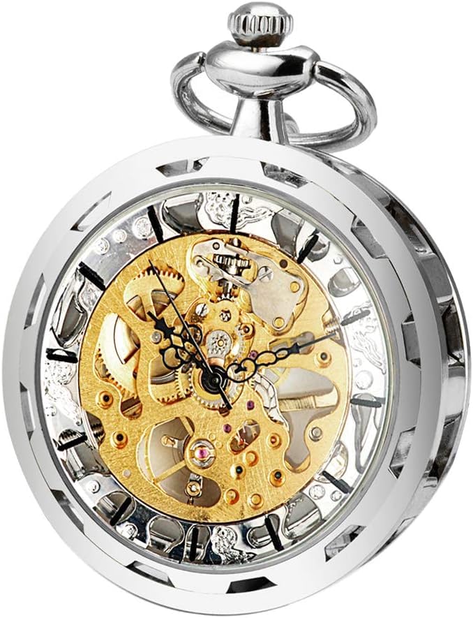 SIBOSUN Mechanical Pocket Watch for Men Pocket Watch with Chain Steampunk Skeleton Antique Men Women Pocket Watches
