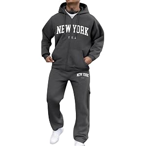 ASUIU Men Sweatsuits Sets Ribbed Cuffs Drawstring Waist Active Casual Hoodies and Sweatpants Fall 2026 Clothing Sets