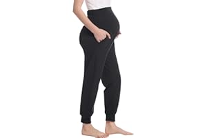 JOYARIA Women's Cotton Maternity Jogger Pants Over The Belly with Pocket - Pregnancy Lounge/Pajama/Pj Sweatpants S-XXL