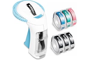 AIRMALL Embossing Label Maker, Omega S Vintage Embossed Label Maker, Retro Embosser Labeler with 6 Rolls 3D Embossing Label Tapes, Old School Label Printer, Waterproof for Home Office Kids DIY Crafting, Blue
