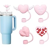 Straw Cover Cap for Stanley Cup, 4pcs 0.4in 10mm Diameter Reusable Dust-Proof Straw Topper Compatible with Simple Modern and Tumbler with Lid and Straw, Valentine's Day gift(4pcs pink love set)