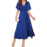 ZAFUL Womens Semi Formal Wedding Guest Dresses Mother of Bride Dresses Split Ruffle V Neck Flared Sleeve Evening Dress 2026